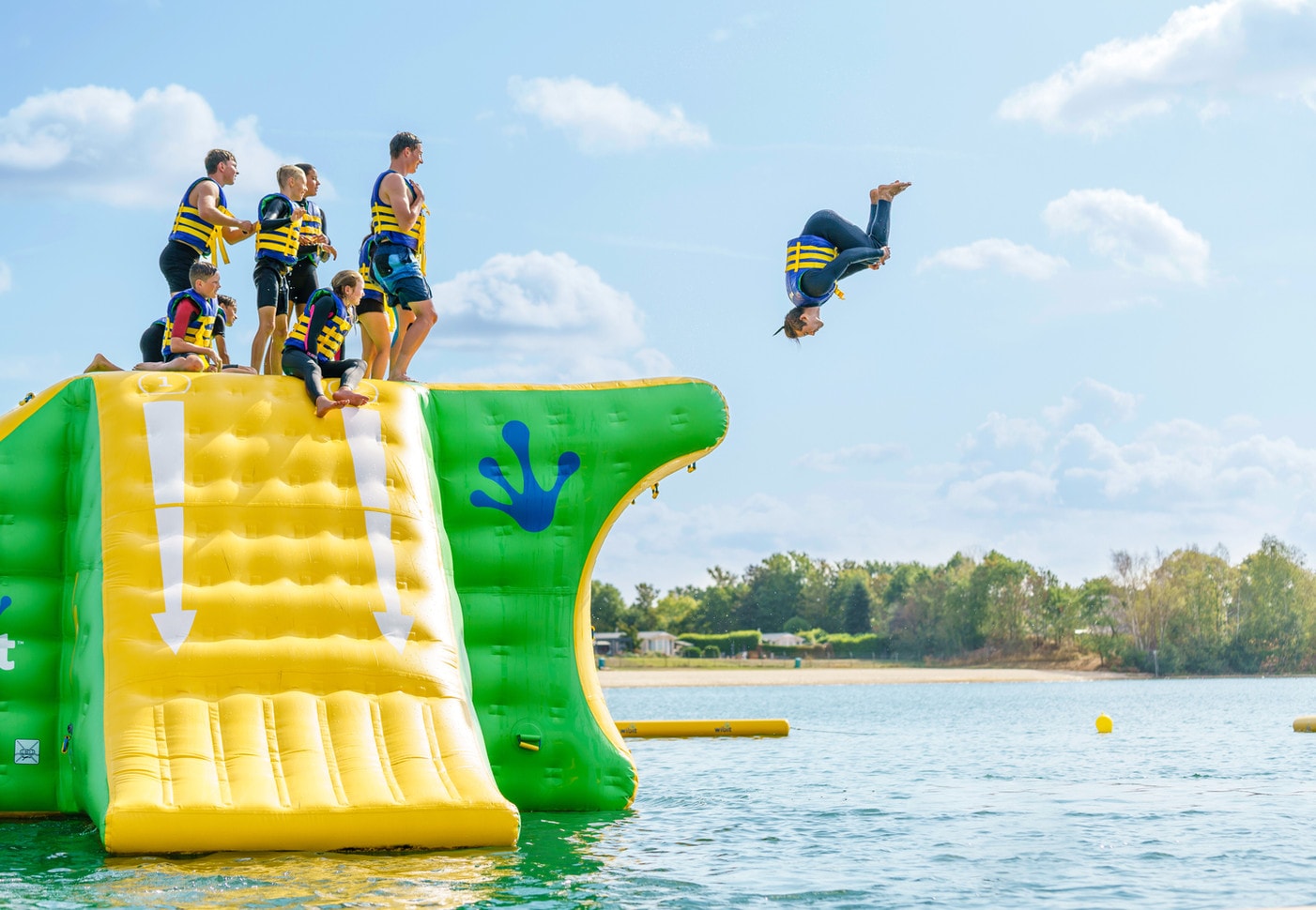 Children and adults on the inflatable structures