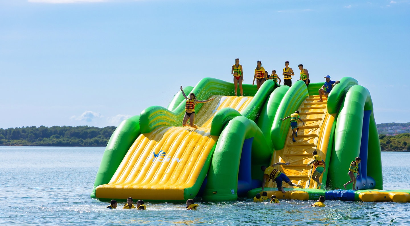 Inflatable water park on Lake Serre-Ponçon